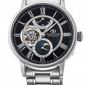 lbwm ĐỒNG HỒ NAM ORIENT STAR MOON PHASE RK-AM0004B MÁY CƠ MẶT ĐEN NAM TÍNH