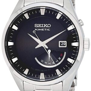 lbwm ĐỒNG HỒ NAM SEIKO KINETIC SRN045P1 MÁY PIN DÂY KIM LOẠI MẶT ĐEN