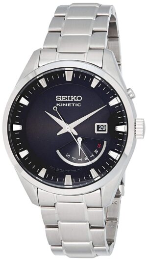 lbwm ĐỒNG HỒ NAM SEIKO KINETIC SRN045P1 MÁY PIN DÂY KIM LOẠI MẶT ĐEN